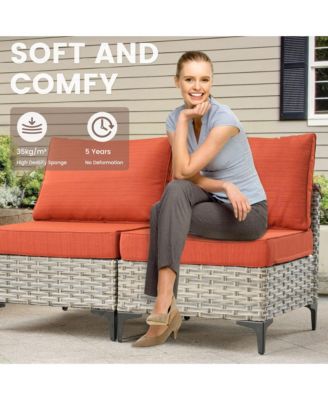 10 Piece Outdoor Rattan Patio Set with Swivel Rocker Chairs, Modular Sectional & Solar Coffee Table