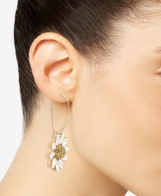 Pave Daisy Flower Long Drop Earrings