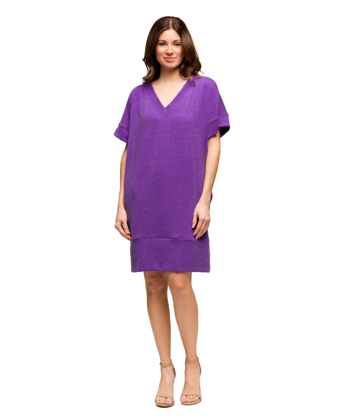 Women's V Neck Loose Fit Short Sleeve Pocket T Shirt Dress - Black