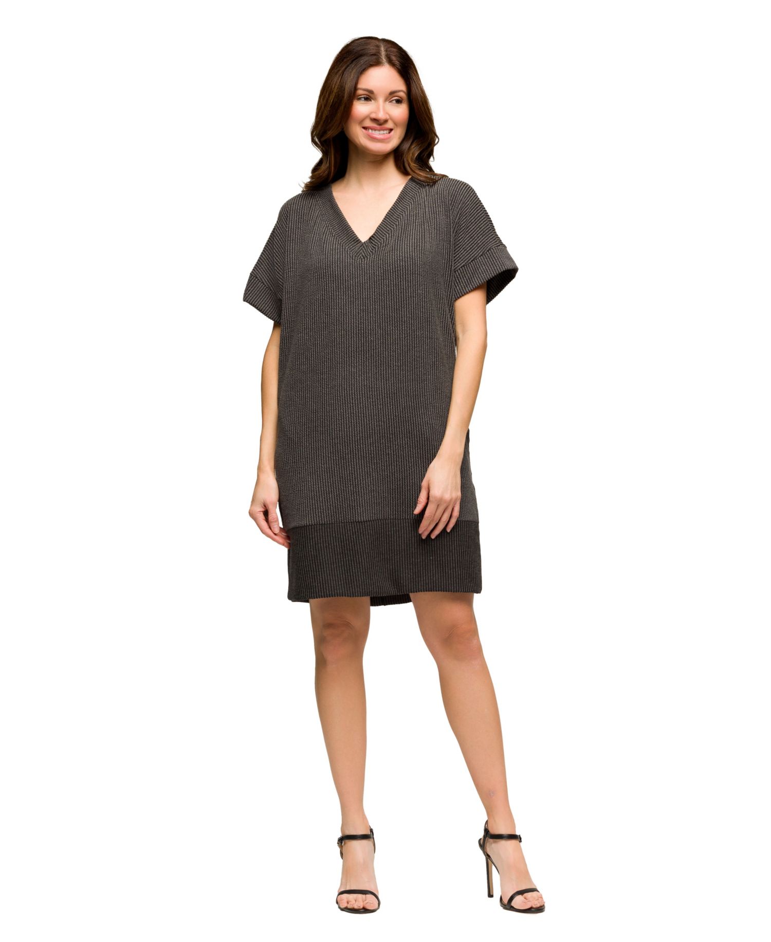 Women's V Neck Loose Fit Short Sleeve Pocket T Shirt Dress