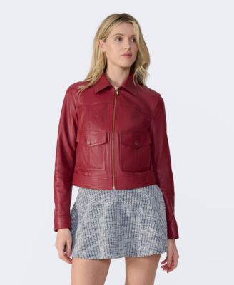 Women's Bomber Leather Jacket, Created for Macy's