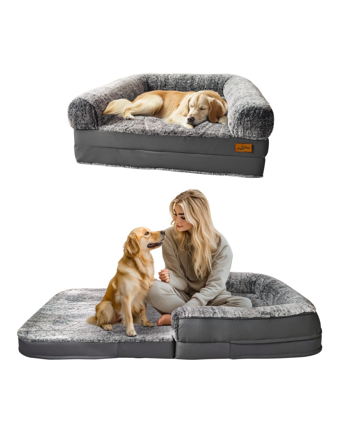 Giant Orthopedic Dog Bed w/Waterproof & LeatherTrim for Pets - Grey