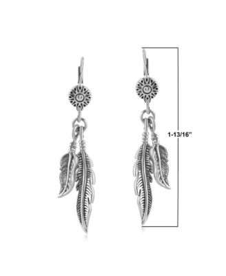 Sterling Silver Double Feather Lever Back Earrings