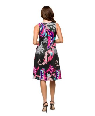 Women's Pink Paisley Print Sleeveless Knee Length Tank Swing Dress