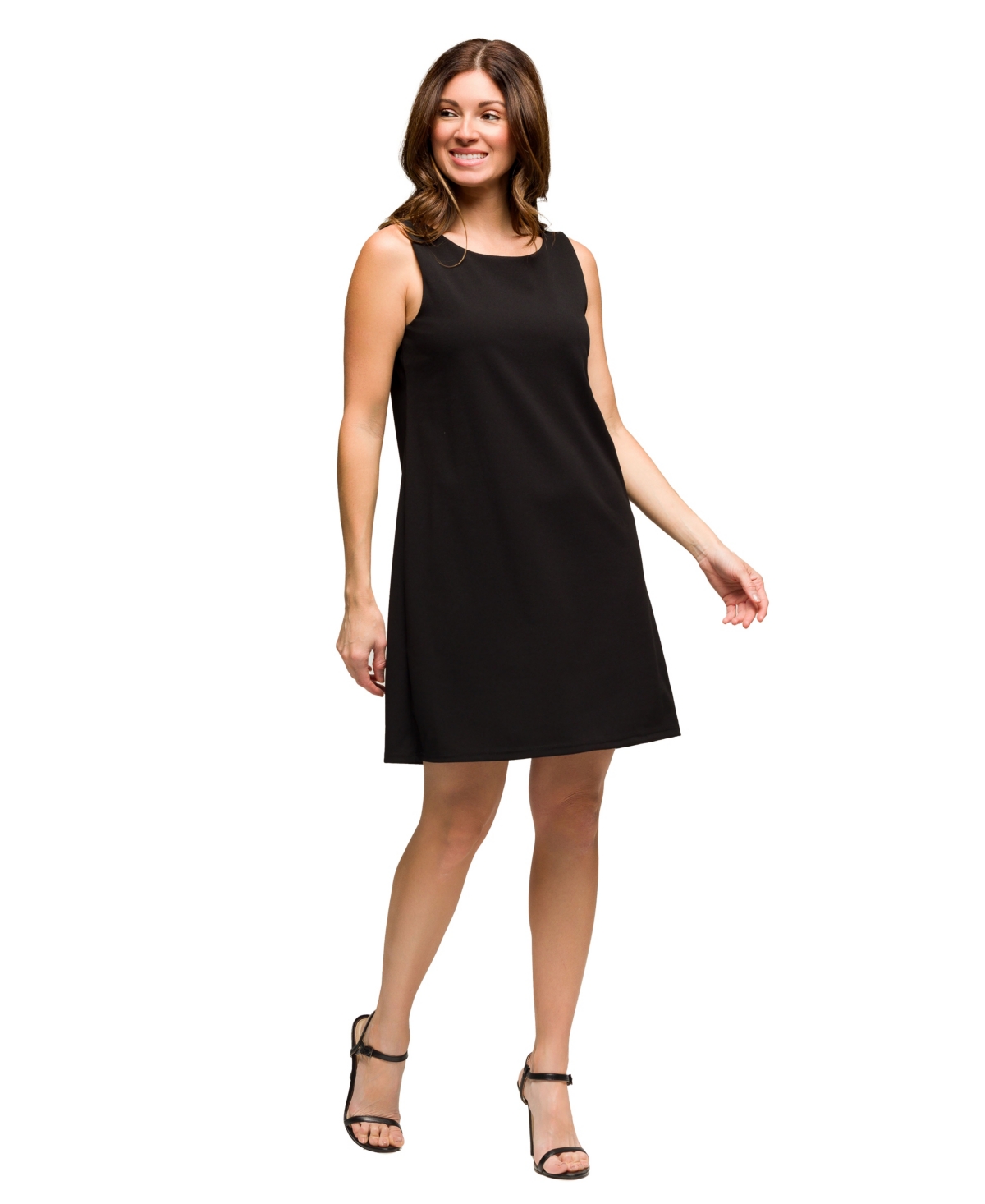 24seven Comfort Apparel Solid Color Sleeveless Mini Shift Dress In Black