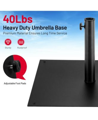 9 Ft Patio Table Market Umbrella w/ 18 Solar LED Lights & Heavy-duty Base