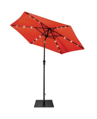 9 Ft Patio Table Market Umbrella w/ 18 Solar LED Lights and Heavy-duty Base