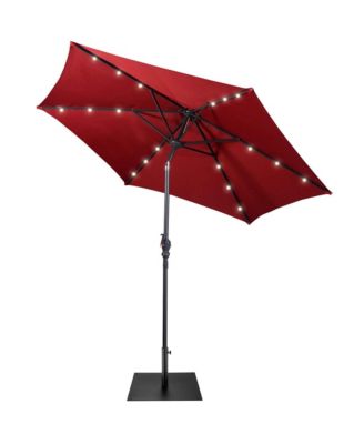 9 Ft Patio Table Market Umbrella w/ 18 Solar LED Lights and Heavy-duty Base