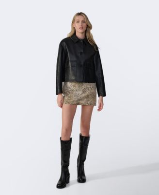 Women's Cropped Leather Jacket, Created for Macy's