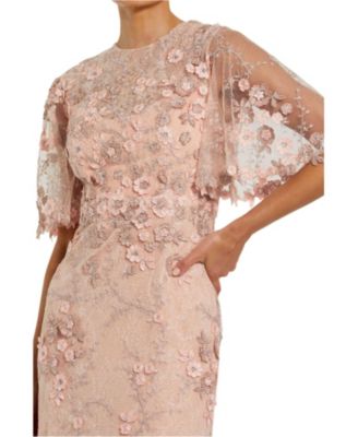 Mac Duggal Women's Flutter Sleeve Floral Embroidered Net