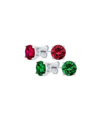 Set of 2 Round Multi Color CZ Stud Earrings Sterling Silver 7MM
