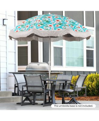 6.5 FT Beach Umbrella w/ Fringe Tassel Umbrella w/ Push Button Tilt Sand Anchor