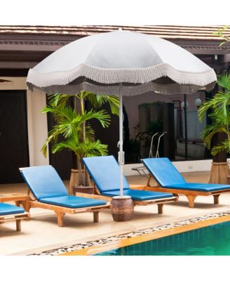 6.5 FT Beach Umbrella w/ Fringe Tassel Umbrella w/ Push Button Tilt Sand Anchor