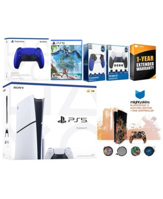 Playstation 5 Slim Disc with Horizon Forbidden West, Extra Cobalt Blue Controller, Trigger Stop Kit, FPS Grip Kit and MightySkins Decal Voucher +