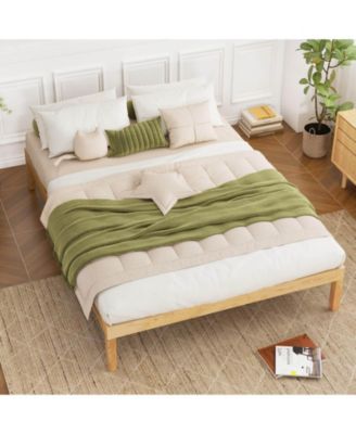 Queen Size Wooden Platform Bed Frame 14" with Rubber Wood Legs Under-bed Storage