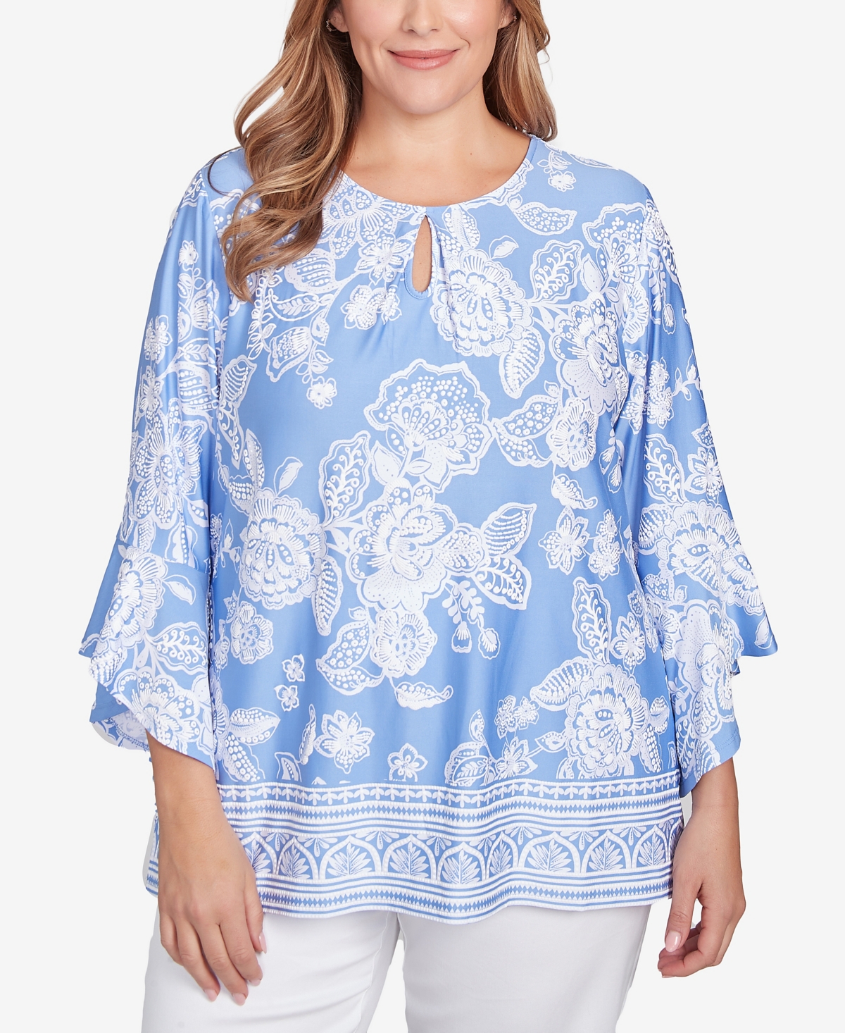 Plus Size Puff Print Ruffle Top - Periwinkle Multi