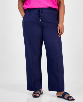 Plus Size Linen-Blend Drawstring Pants 