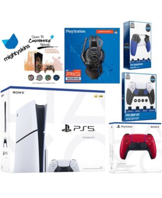 Playstation 5 Slim Disc Bundle with Extra Cosmic Red Controller, Plantronics Headset, Trigger Stop Kit, FPS Grip Kit and MightySkins Decal Vouche