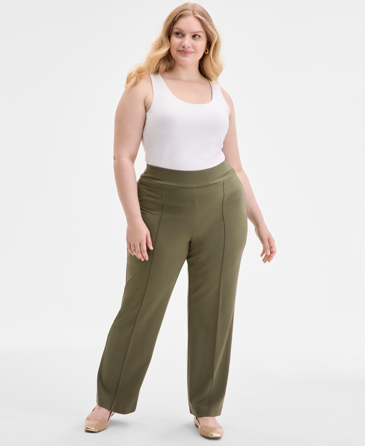 Plus Size Serenity Piping-Trim Ponte-Knit Pants - Jasper Green