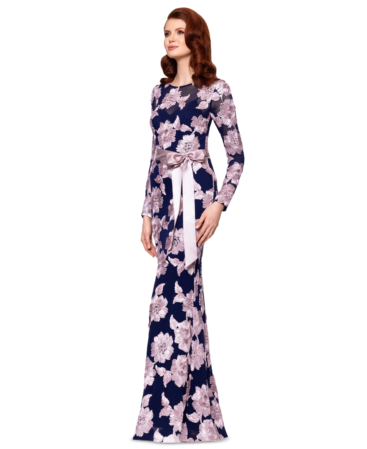BETSY & ADAM WOMEN'S EMBROIDERED MESH GOWN 