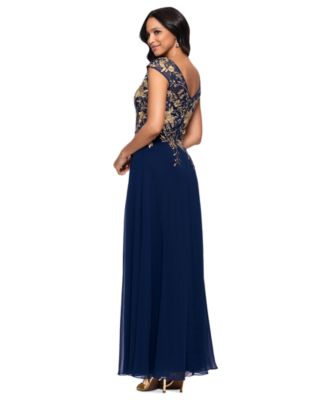 Women's Embroidered V-Neck Front-Slit Gown