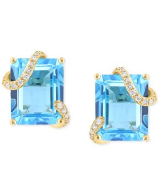EFFY Collection - Blue Topaz (9 ct. t.w.) & Diamond (1/10 ct. tw.) Wrap Stud Earrings in 14k Gold