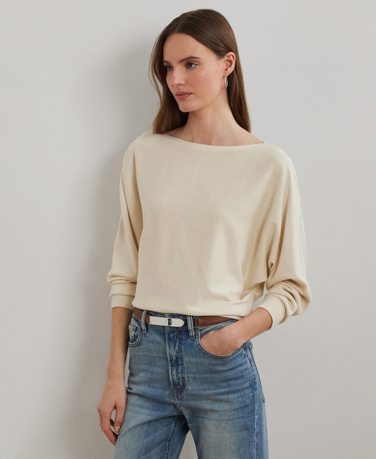 Women's Cotton-Blend Dolman-Sleeve Sweater - Bright Vermilion