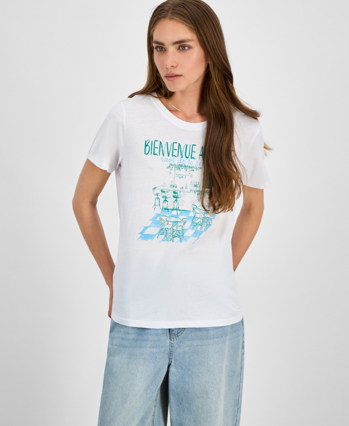 Juniors' Cafe Graphic Short-Sleeve T-Shirt - White