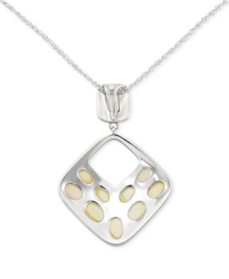 Mother of Pearl & Marcasite Square 18" Pendant Necklace in Sterling Silver