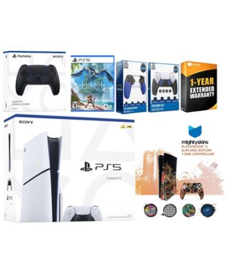 Playstation 5 Slim Disc with Horizon Forbidden West, Extra Starlight Blue Controller, Trigger Stop Kit, FPS Grip Kit and MightySkins Decal Vouche