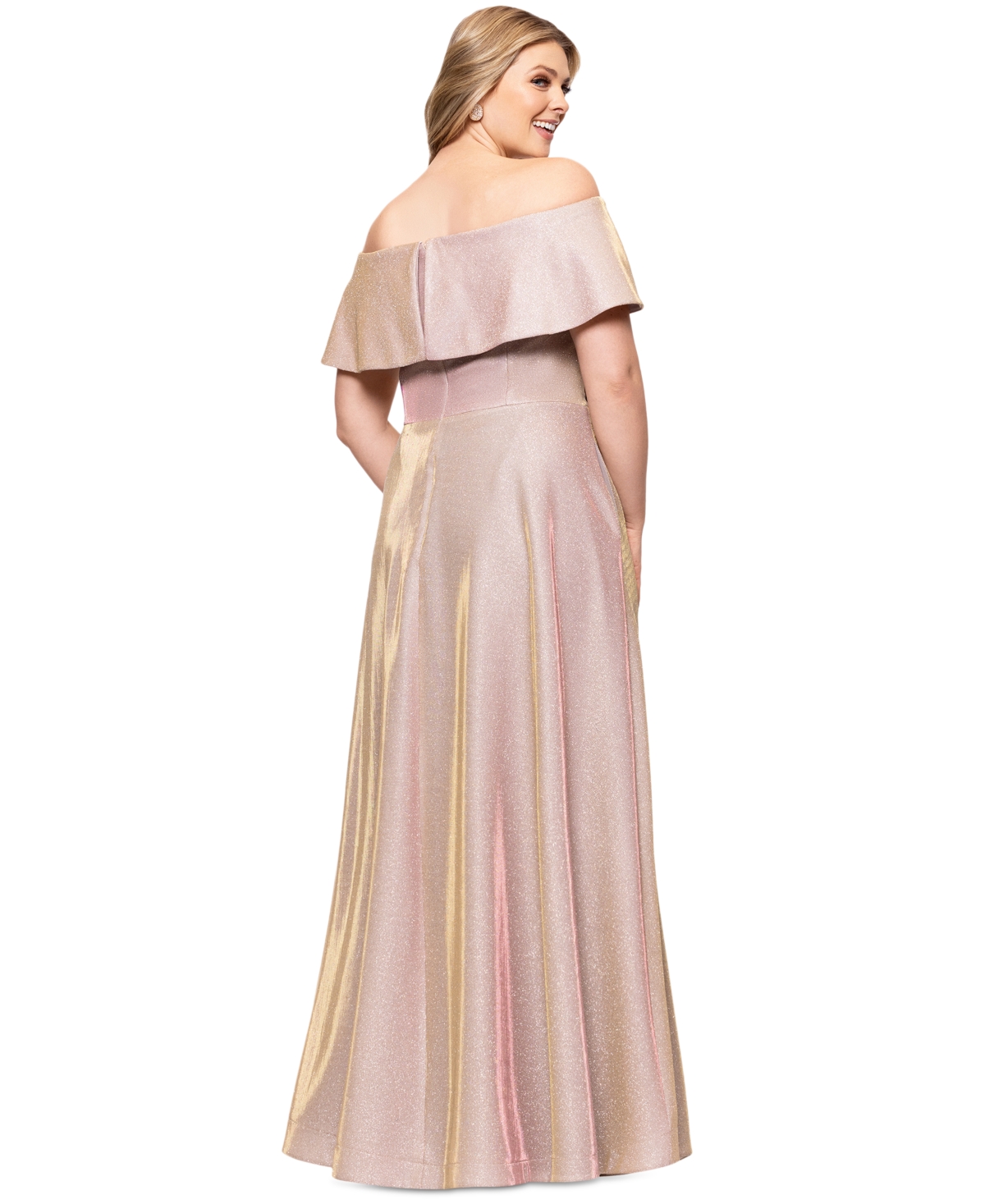 Betsy & Adam Plus Size Metallic Off-the-shoulder Gown