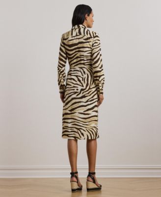 Women's Zebra-Print Tie-Front Crepe Shirtdress, 0P-22W