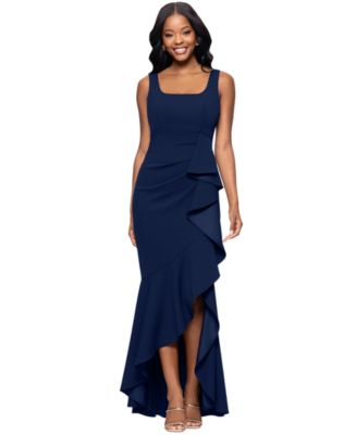 Betsy & Adam Women's Square-Neck Cascading-Ruffle Gown - Macy's
