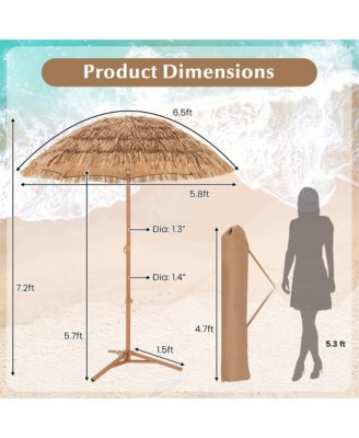 6.5 FT Thatched Tiki Umbrella w/ Foldable Stand Hawaiian Style Beach Umbrella