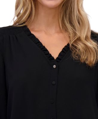 Women's Ruffled Button-Front 3/4-Sleeve Blouse