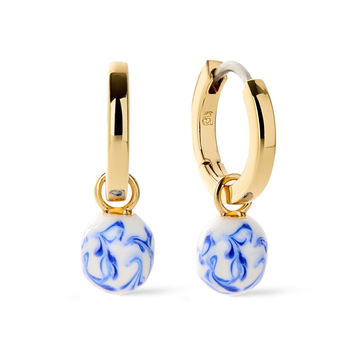 - Gold Drop Earrings - Lainey Marble Blue - Gold, gold