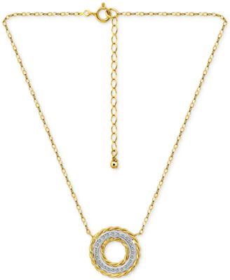 Cubic Zirconia Rope Framed Circle Pendant Necklace in Sterling Silver & 18k Gold-Plated Sterling Silver, Exclusively at Macy's