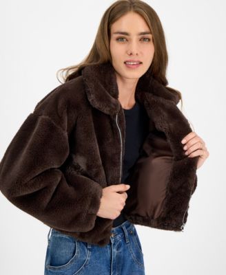 Juniors' Faux-Fur Bomber Jacket
