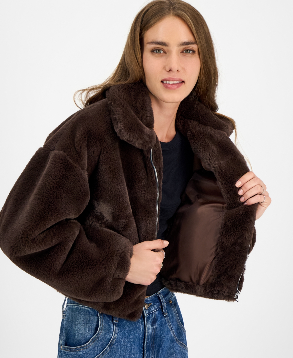 Jou Jou Juniors' Faux-fur Bomber Jacket In Brown