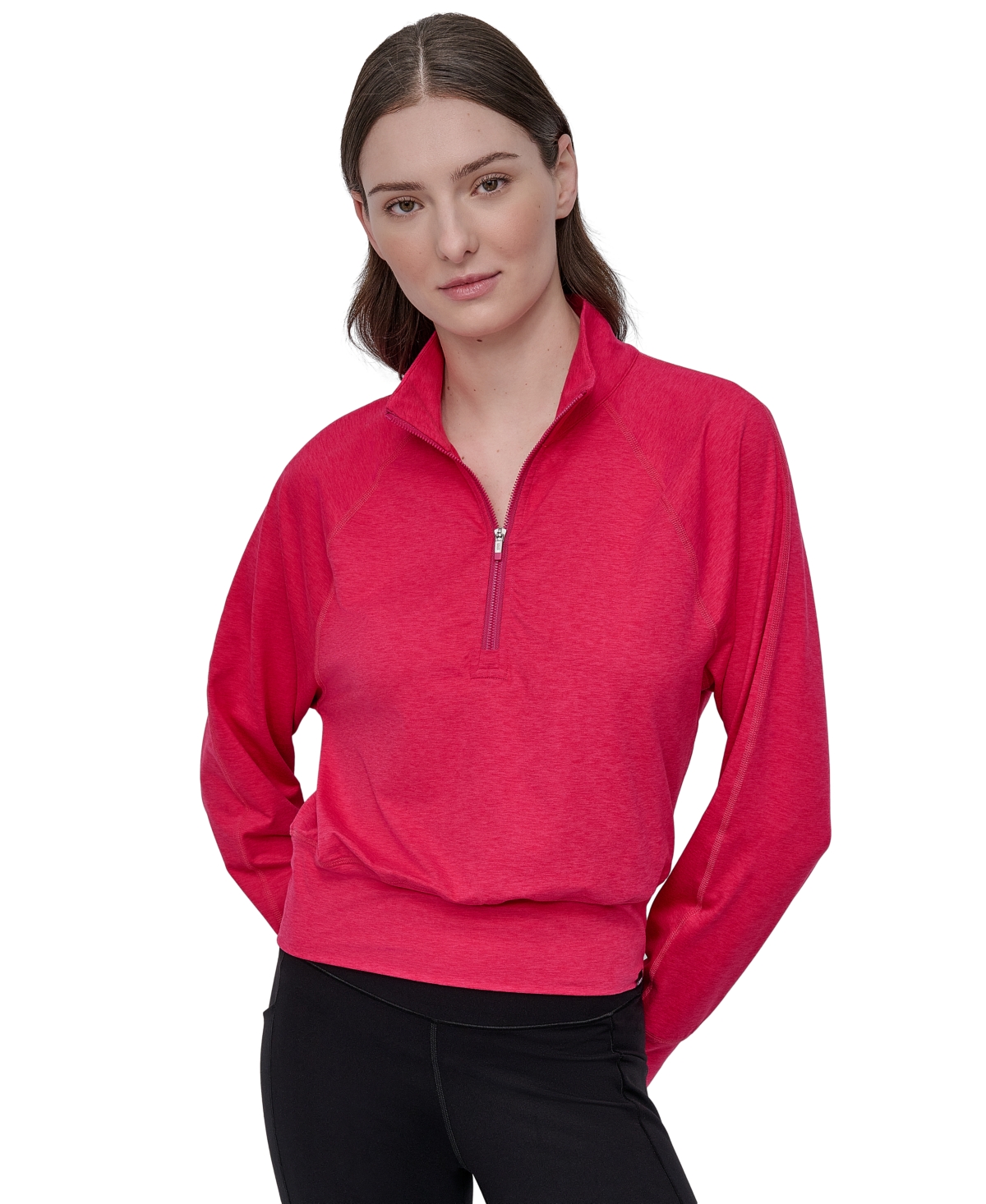 Sport Women's Space-Dyed Half-Zip Raglan-Sleeve Top - Black Spacedye