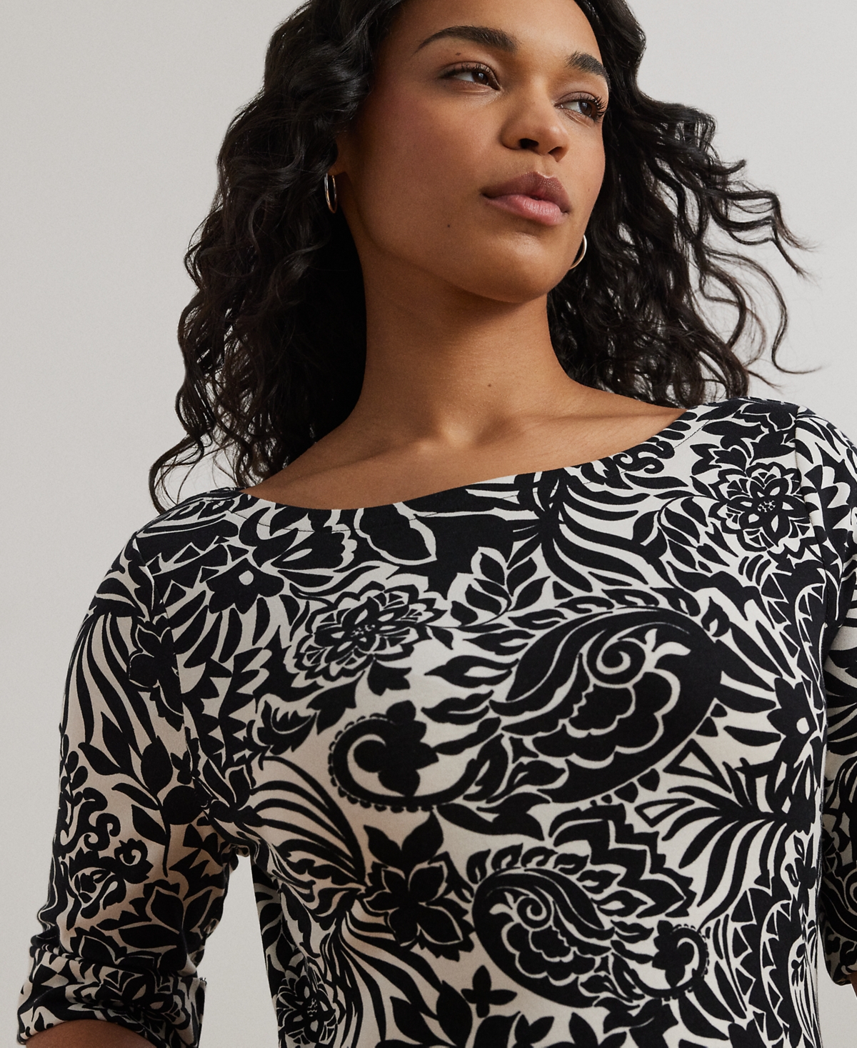 Ralph Lauren Plus Size Floral Stretch Cotton Crewneck Tee