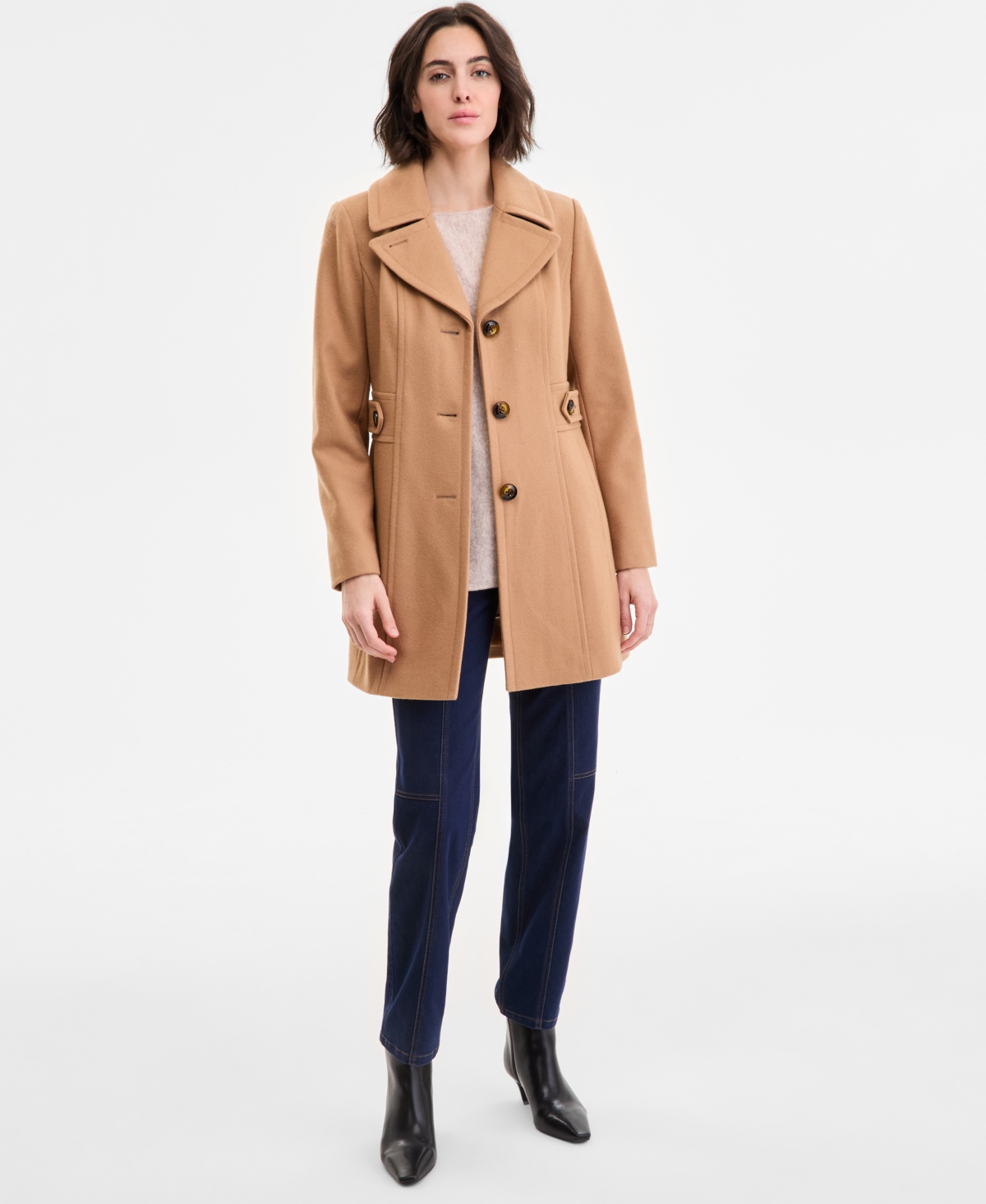 Anne Klein Women's Single-breasted Notched-collar Peacoat In Brown