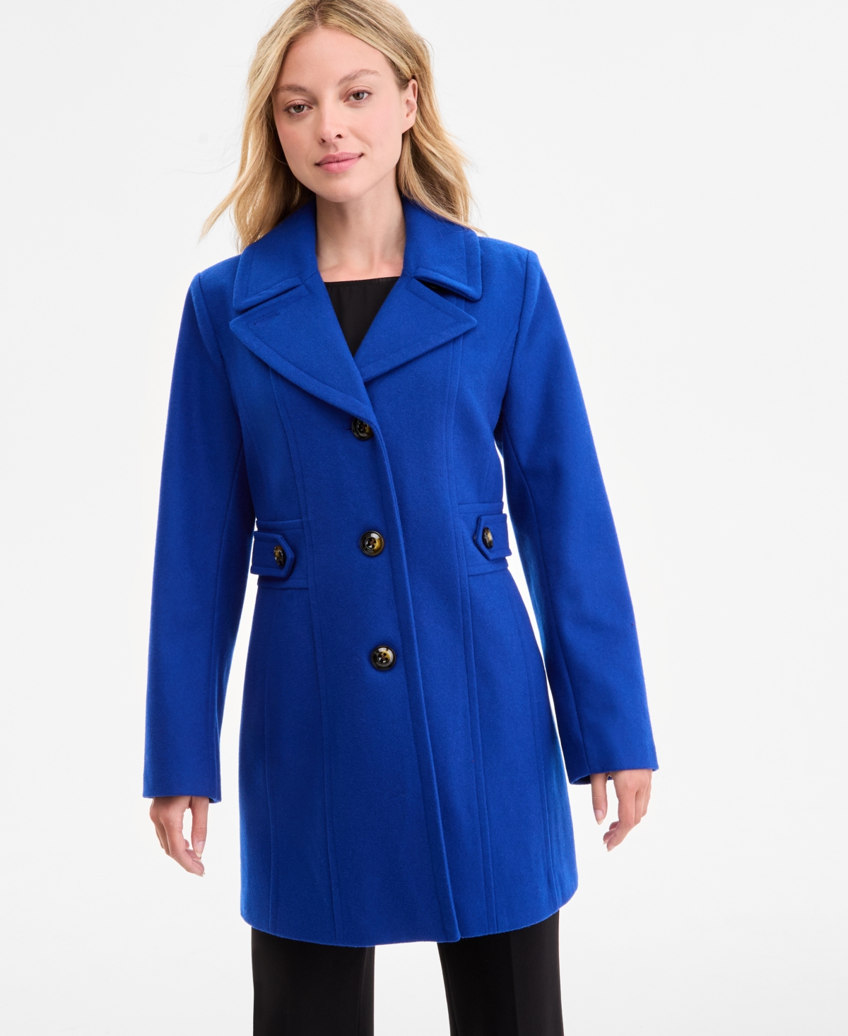 Anne Klein Women's Single-breasted Notched-collar Peacoat In Blue