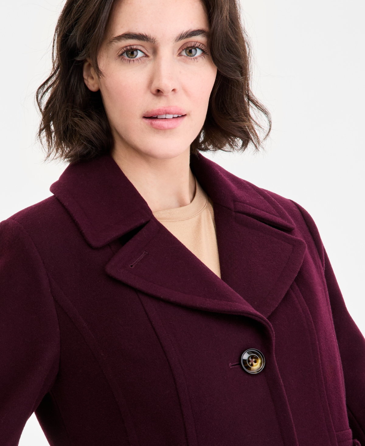 Anne Klein Women's Single-breasted Notched-collar Peacoat In Burgundy
