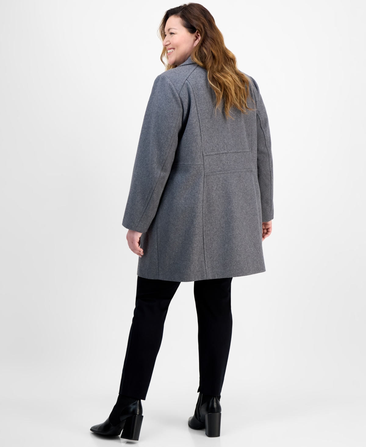Anne Klein Plus Size Double-breasted Peacoat, Exclusively At Macy's In Gray