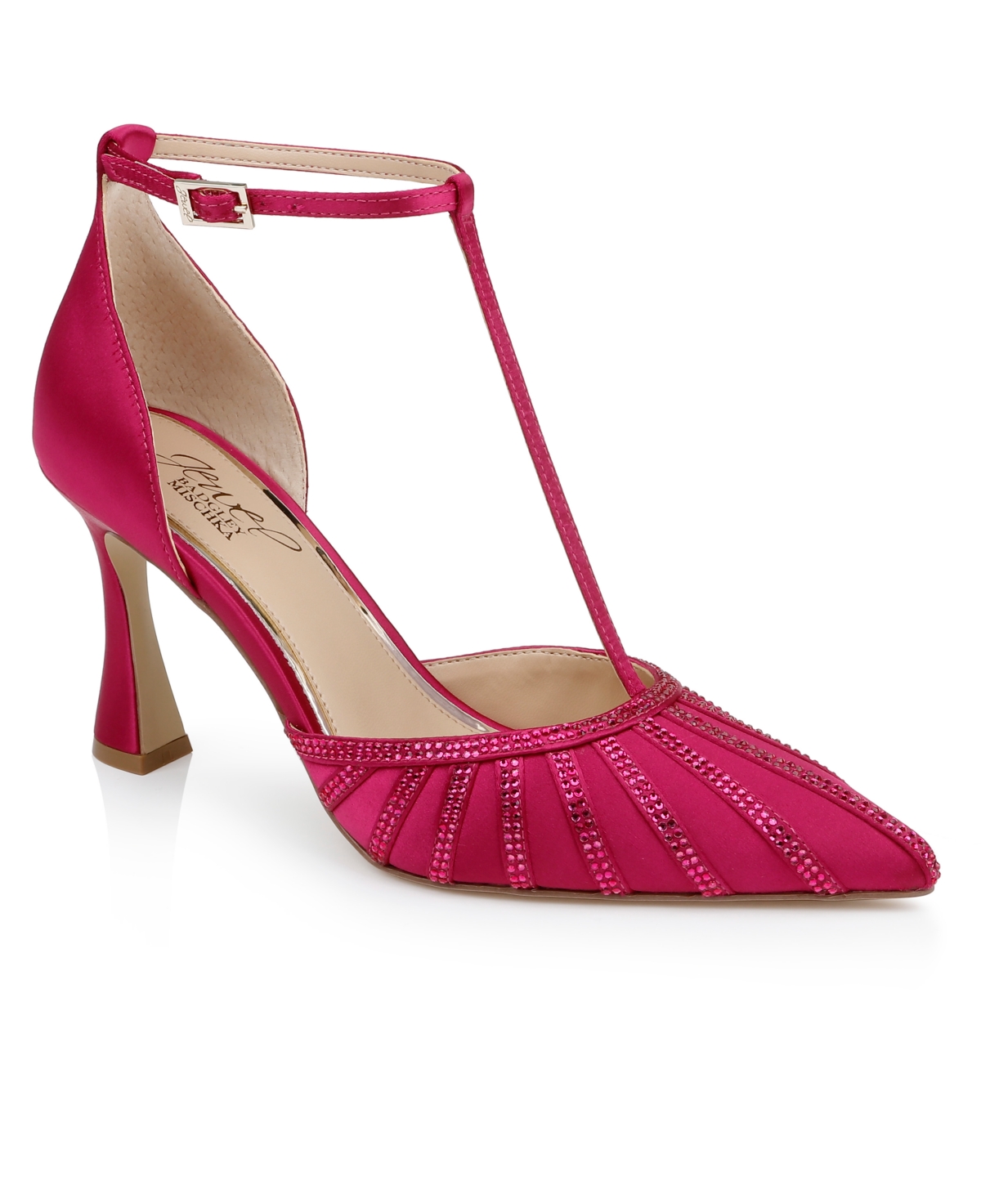 Jewel Badgley Mischka Women's Faithlyn Evening T-Strap Pumps - Passion Pink Satin