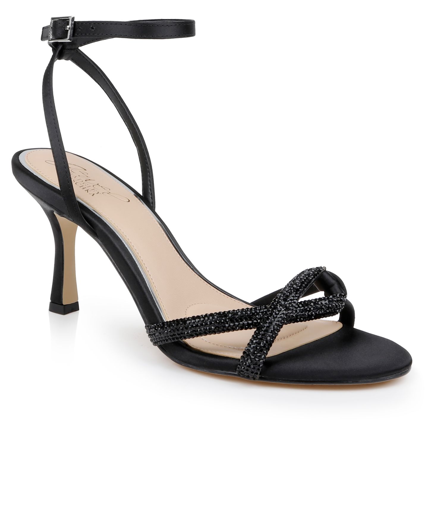 Женские сандалии Jewel Badgley Mischka Fiji Dress Sandals, цвет: Чёрный атласный — фото 1