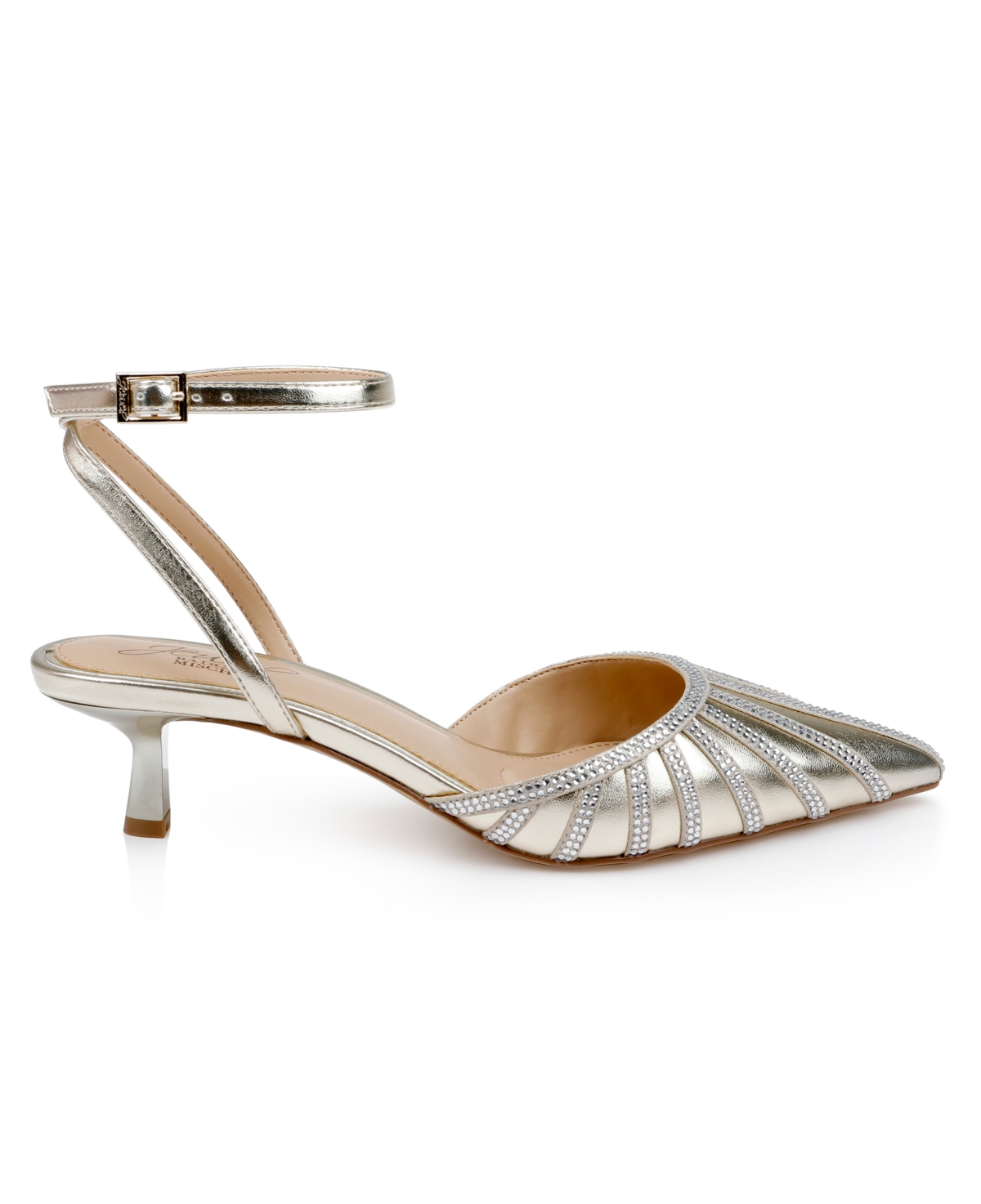 Jewel Badgley Mischka Fable Ankle Strap Pointed Toe Pump In Metallic