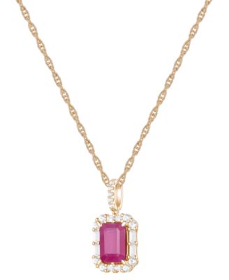 Emerald (1 ct. t.w.) & Diamond (1/4 ct. t.w.) Halo 17" Pendant Necklace in 14k Gold (Also in Ruby and Sapphire)