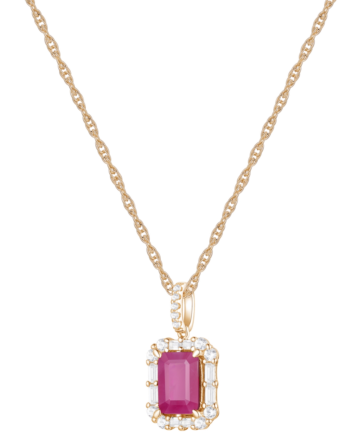 MACY'S EMERALD (1 CT. T.W.) & DIAMOND (1/4 CT. T.W.) HALO 17" PENDANT NECKLACE IN 14K GOLD (ALSO IN RUBY AN 